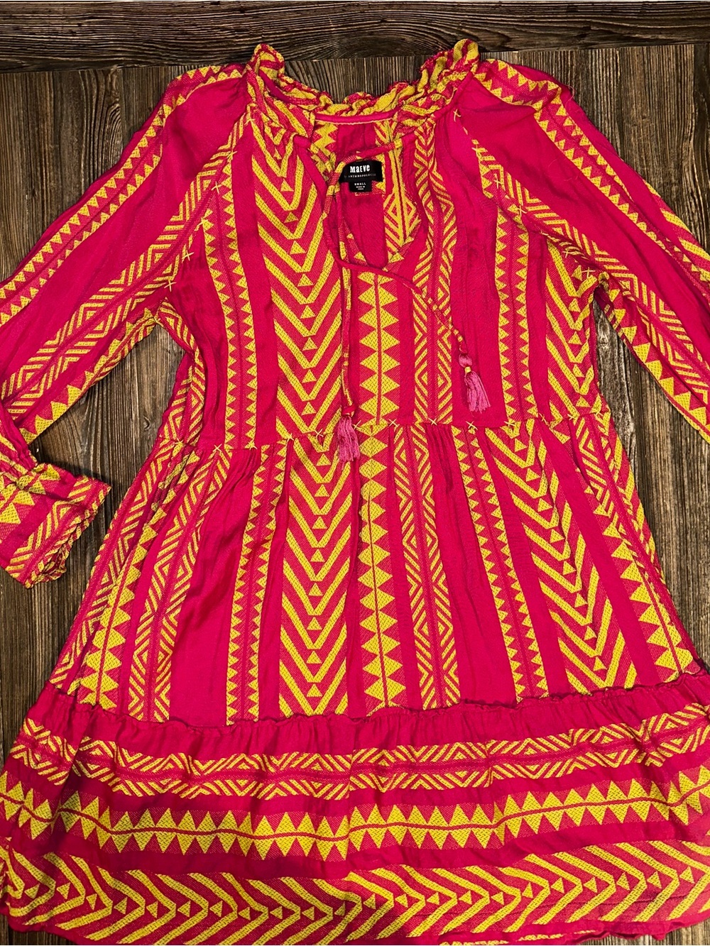 Anthropologie Maeve Dominique Tiered Tunic Pockets Cotton Geometric Print Dress - Picture 2 of 11